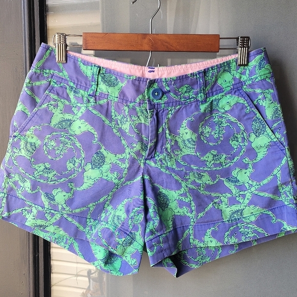 Lilly Pulitzer Callahan Shorts "Multi Lilly Loves Hawaii" Elephants Green Size 6 - Picture 2 of 12